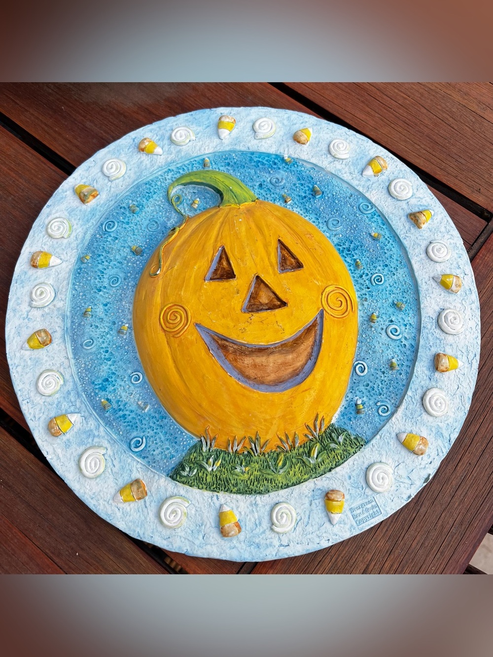 Evergreen Home Halloween Pumpkin Candy Corn Stepping Stone Wall Plaque 12"
